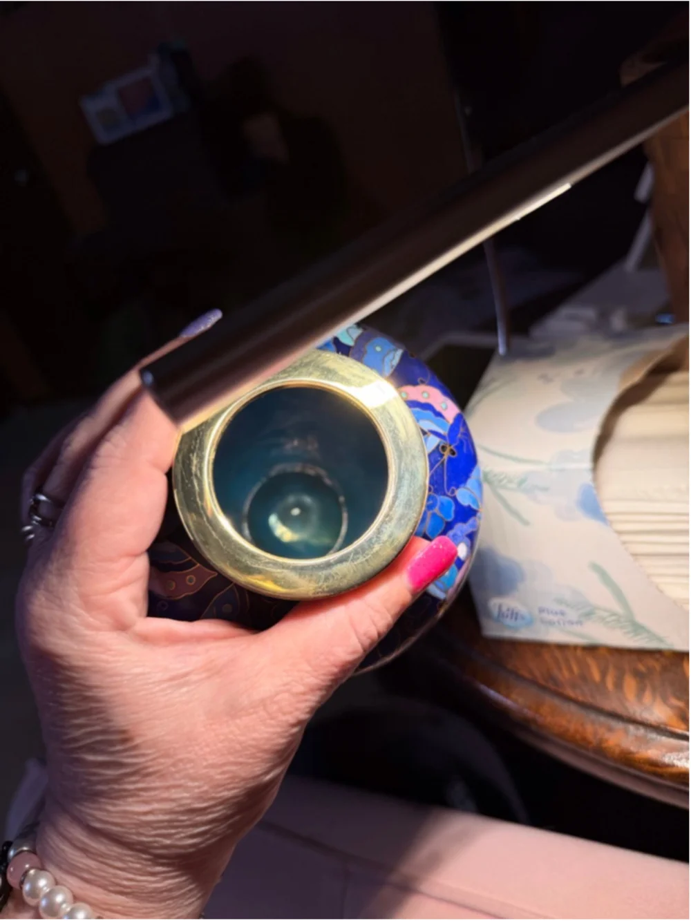 Blue Gold Cloisonne Butterfly Memorial Urn Small - Picture 14 of 16